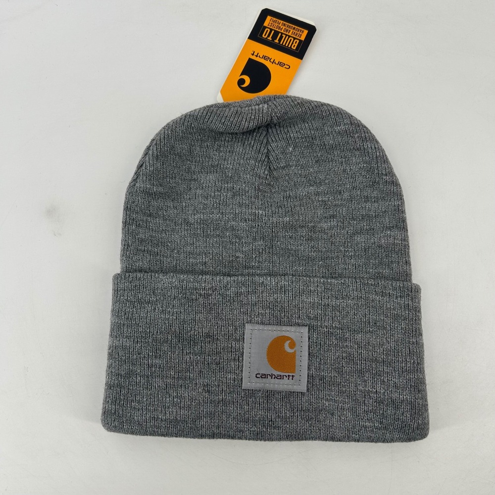 Carhartt A18 Knit Cuffed Beanie Unisex OS Heather Gray Ribbed Logo New With Tags